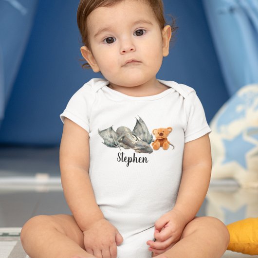 ブルーベビードラゴンとテディベア ベビーボディスーツ