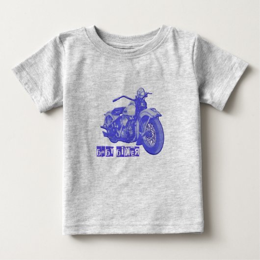 ブルーベビーバイクもしくは自転車に乗る人 ベビーTシャツ (正面)