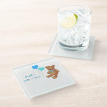 ブルーベビーパーソナライズされたシャワーのコースター – 写真&日付