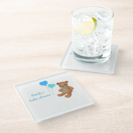 ブルーベビーパーソナライズされたシャワーのコースター – 写真&日付 ガラスコースター