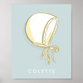 ブルーベビーパーソナライズされたボンネットキッズネームアート ポスター (正面)