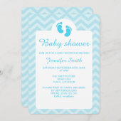 ブルーベビーフットプリントシルエットベビーシャワー 招待状 (正面/裏面)