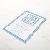 ブルーベビーブロックボーイベビーシャワー 箔招待状 (回転した状態)