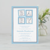 ブルーベビーブロックボーイベビーシャワー 箔招待状 (立ち正面)