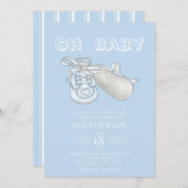 ブルーベビーブーティ水彩ベビーシャワー招待状 招待状 (正面/裏面)