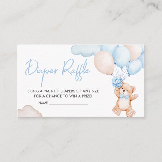 ブルーベビーベアーバルーンベビーシャワーおむつラッフル エンクロージャーカード (正面)