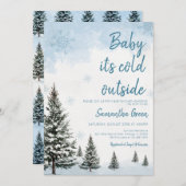 ブルーベビーベビーシャワー外は寒い 招待状 (正面/裏面)