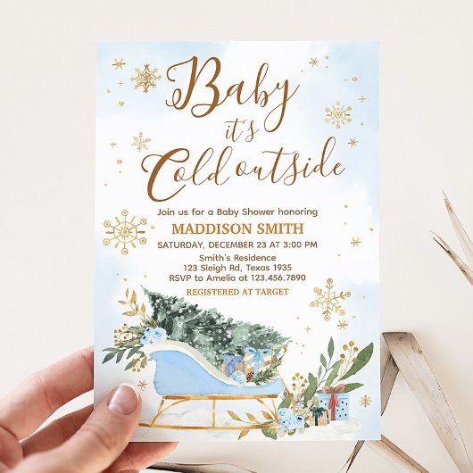ブルーベビーベビーシャワー外は寒い 招待状