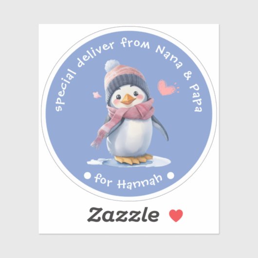 ブルーベビーペンギン子供へクリスマスギフトラベル シール (シート)