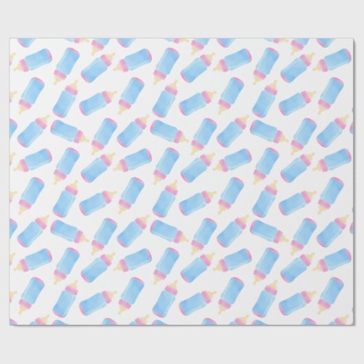 ブルーベビーボトルボーイベビーシャワーかわいい男の赤ちゃん ラッピングペーパー (フラット)