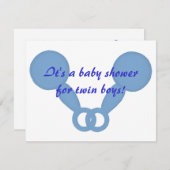 ブルーベビーラトルズツインボーイズシャワー招待状 招待状 (正面/裏面)