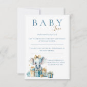 ブルーベビーラブウォーターカラーエレファントベビーシャワー 出欠カード (正面)