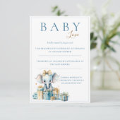 ブルーベビーラブウォーターカラーエレファントベビーシャワー 出欠カード (スタンド正面)