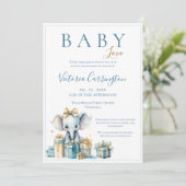 ブルーベビーラブエレファントウォーター色ベビーシャワー 招待状 (スタンド正面)