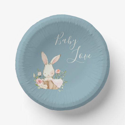 ブルーベビーラブスクリプトベビーシャワー紙ボウル ペーパーボウル (正面)