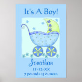 ブルーベビー乳母車ボーイネーム誕生発表芸術 ポスター (正面)