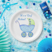 ブルーベビー乳母車Its a Boy パーソナライズされた Name ペーパープレート (パーティー)