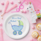 ブルーベビー乳母車Its a Boy パーソナライズされた Name ペーパープレート (パーティー)