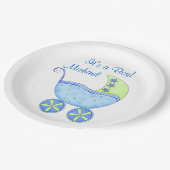 ブルーベビー乳母車Its a Boy パーソナライズされた Name ペーパープレート (アングル)