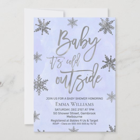 ブルーベビー外は寒いベビーシャワー招待状 招待状 (正面)