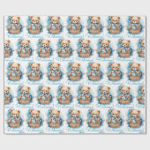 ブルーベビー幼児テディベアギフトラッピング紙 ラッピングペーパー (フラット)