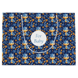 ブルーベビー恐竜イエロー&ブルーの花 ラージペーパーバッグ