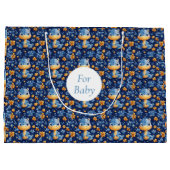 ブルーベビー恐竜イエロー&ブルーの花 ラージペーパーバッグ (裏面)