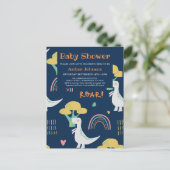 ブルーベビー恐竜レインボーカワイベビーシャワー インビテーションポストカード (スタンド正面)