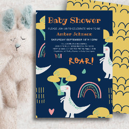 ブルーベビー恐竜レインボーカワイベビーシャワー 招待状