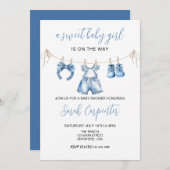 ブルーベビー服女の子ベビーシャワー 招待状 (正面/裏面)