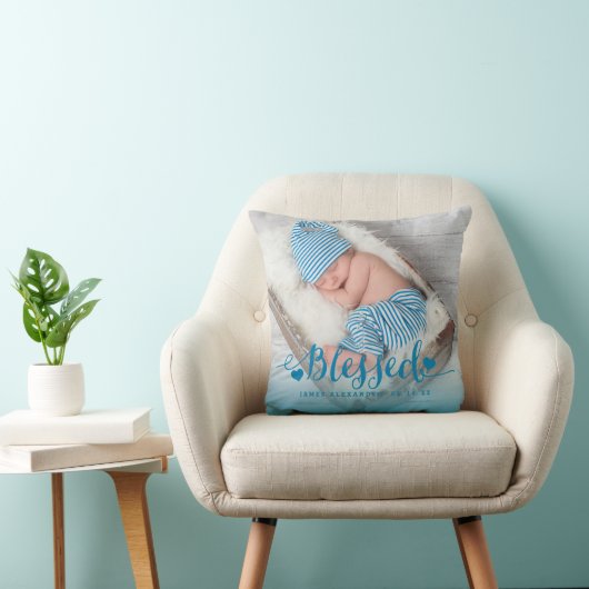 ブルーベビー誕生フォトキープサケ装飾用クッション クッション (椅子)