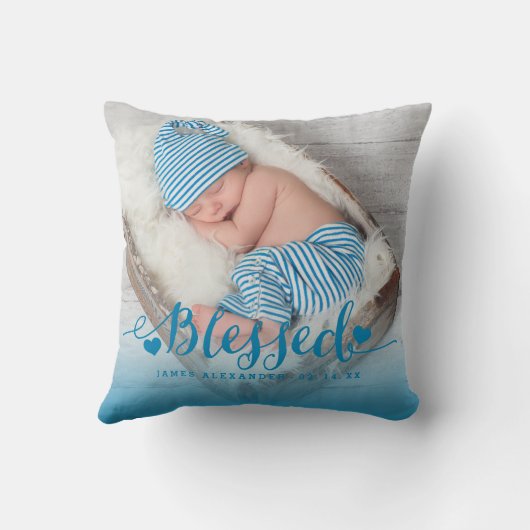 ブルーベビー誕生フォトキープサケ装飾用クッション クッション (裏面)