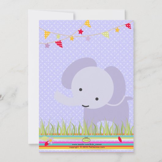 ブルーベビー象パーソナライズされたパーティー 招待状 (裏面)
