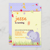 ブルーベビー象パーソナライズされたパーティー 招待状 (正面/裏面)