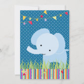 ブルーベビー象パーソナライズされたパーティー 招待状 (裏面)