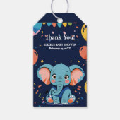 ブルーベビー象パーティーベビーシャワー ギフトタグ (正面)