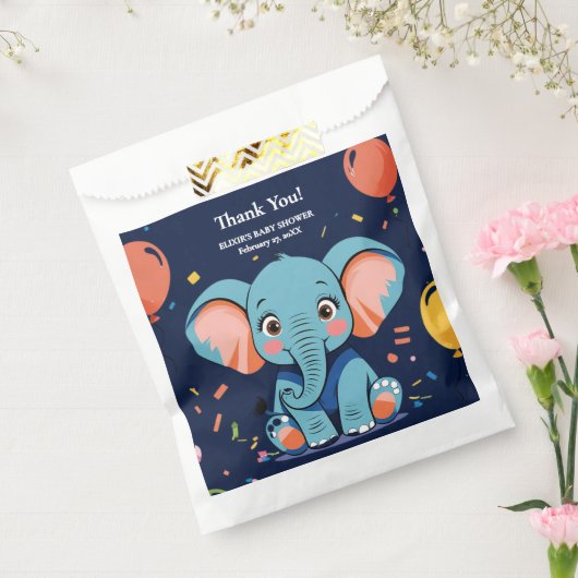 ブルーベビー象パーティーベビーシャワー フェイバーバッグ (封をした状態)