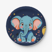 ブルーベビー象パーティーベビーシャワー ペーパープレート (正面)