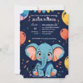 ブルーベビー象パーティーベビーシャワー 招待状 (正面)