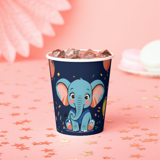ブルーベビー象パーティーベビーシャワー 紙コップ (インサイチュ)