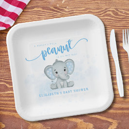 ブルーベビー象リトルピーナッツベビーシャワー ペーパープレート