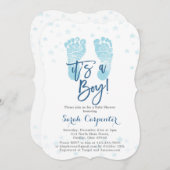 ブルーベビー足はボーイベビーシャワー 招待状 (正面/裏面)