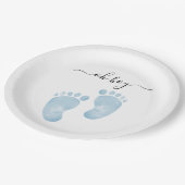 ブルーベビー足ベビーシャワーウェルカムサイン男の赤ちゃん ペーパープレート (アングル)