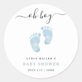 ブルーベビー足ベビーシャワーウェルカム男の赤ちゃん ラウンドシール (正面)