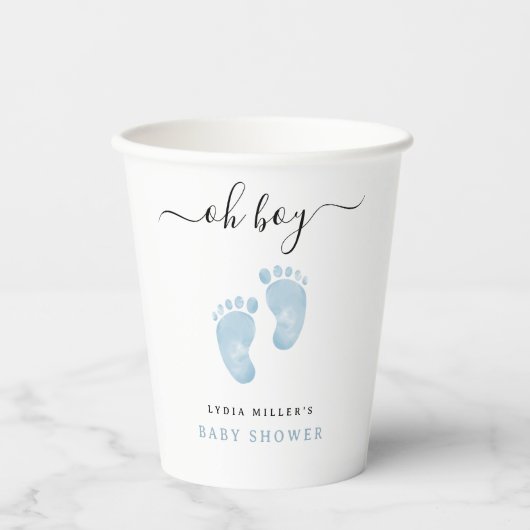 ブルーベビー足ベビーシャワーウェルカム男の赤ちゃん 紙コップ (正面)