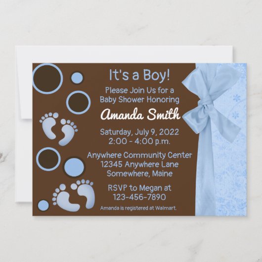ブルーベビー足ボーイベビーシャワー招待状 招待状 (正面)