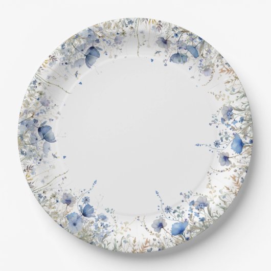 ブルーベビー開花フローラワイルドフラワーベビーシャワー ペーパープレート (正面)