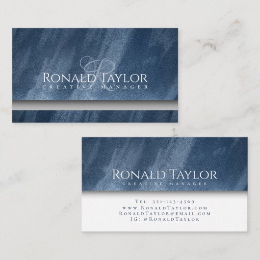 ブルーベモダンルベットのテクスチャモノグラムの名刺 名刺 (正面/裏面)