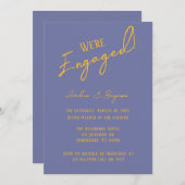 ブルーベリはっきりしたーサンシャインタイポグラフィ婚約 招待状 (正面/裏面)