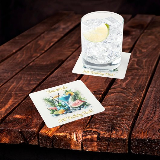 ブルーベリエレガントーブランチ30th誕生日お祝い スクエアペーパーコースター